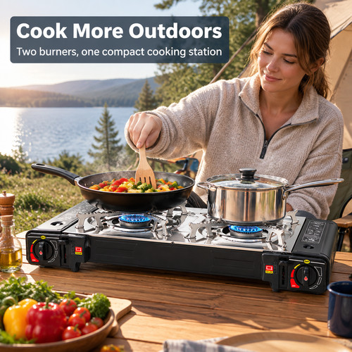 Portable double burner - double, gas